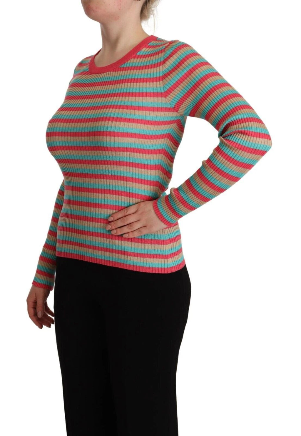 Dolce & Gabbana Multicolor Stripes Silk Crew Neck Pullover Top by Dolce & Gabbana