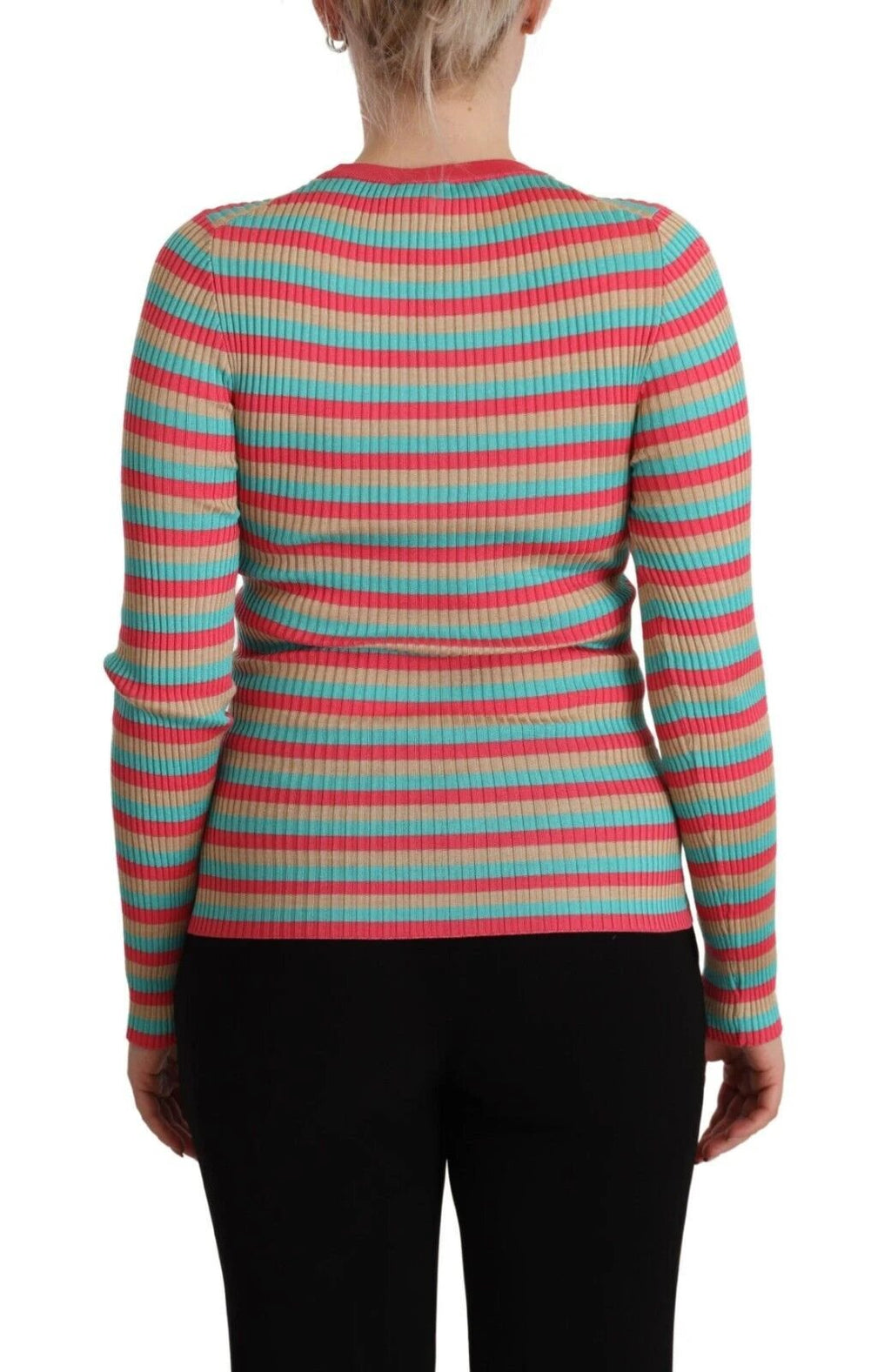 Dolce & Gabbana Multicolor Stripes Silk Crew Neck Pullover Top by Dolce & Gabbana