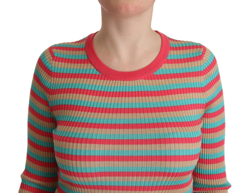 Dolce & Gabbana Multicolor Stripes Silk Crew Neck Pullover Top by Dolce & Gabbana