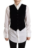 Dolce & Gabbana Black V-neck Leopard Corduroy Button Vest Top by Dolce & Gabbana