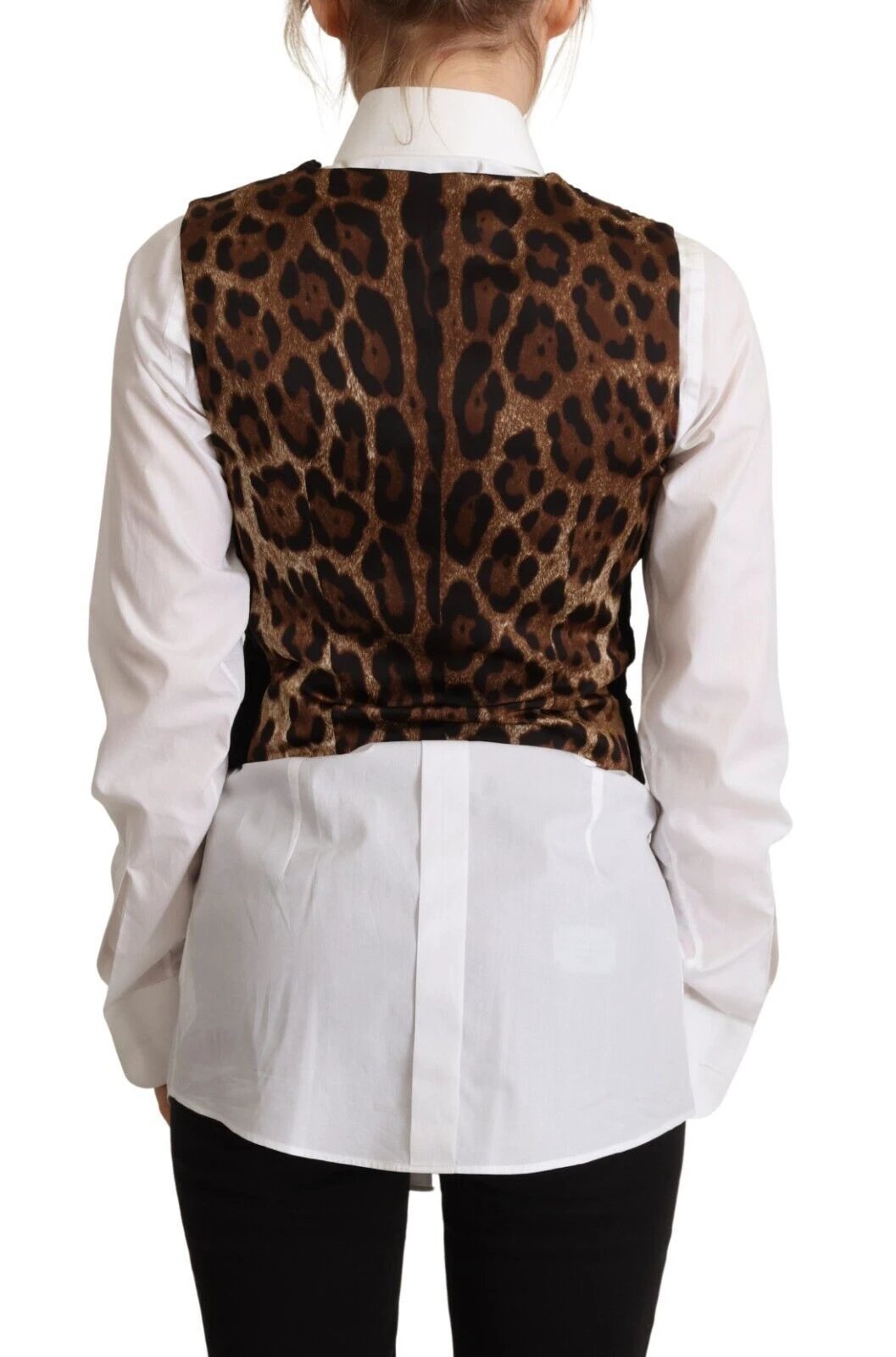 Dolce & Gabbana Black V-neck Leopard Corduroy Button Vest Top by Dolce & Gabbana
