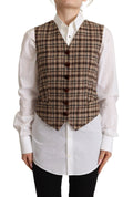 Dolce & Gabbana Brown Checkered Leopard V-neck Sleeveless Vest Top by Dolce & Gabbana