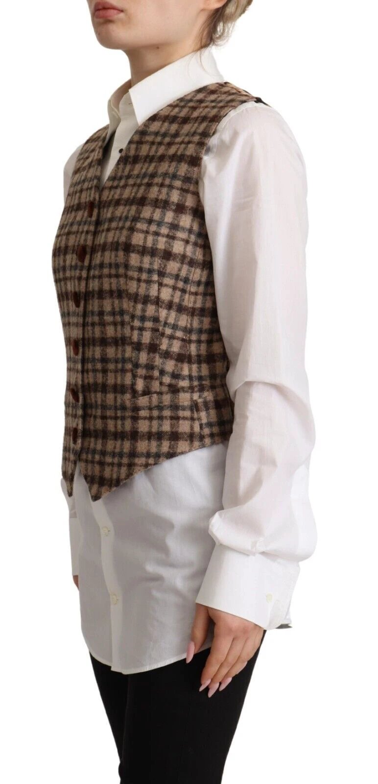 Dolce & Gabbana Brown Checkered Leopard V-neck Sleeveless Vest Top by Dolce & Gabbana