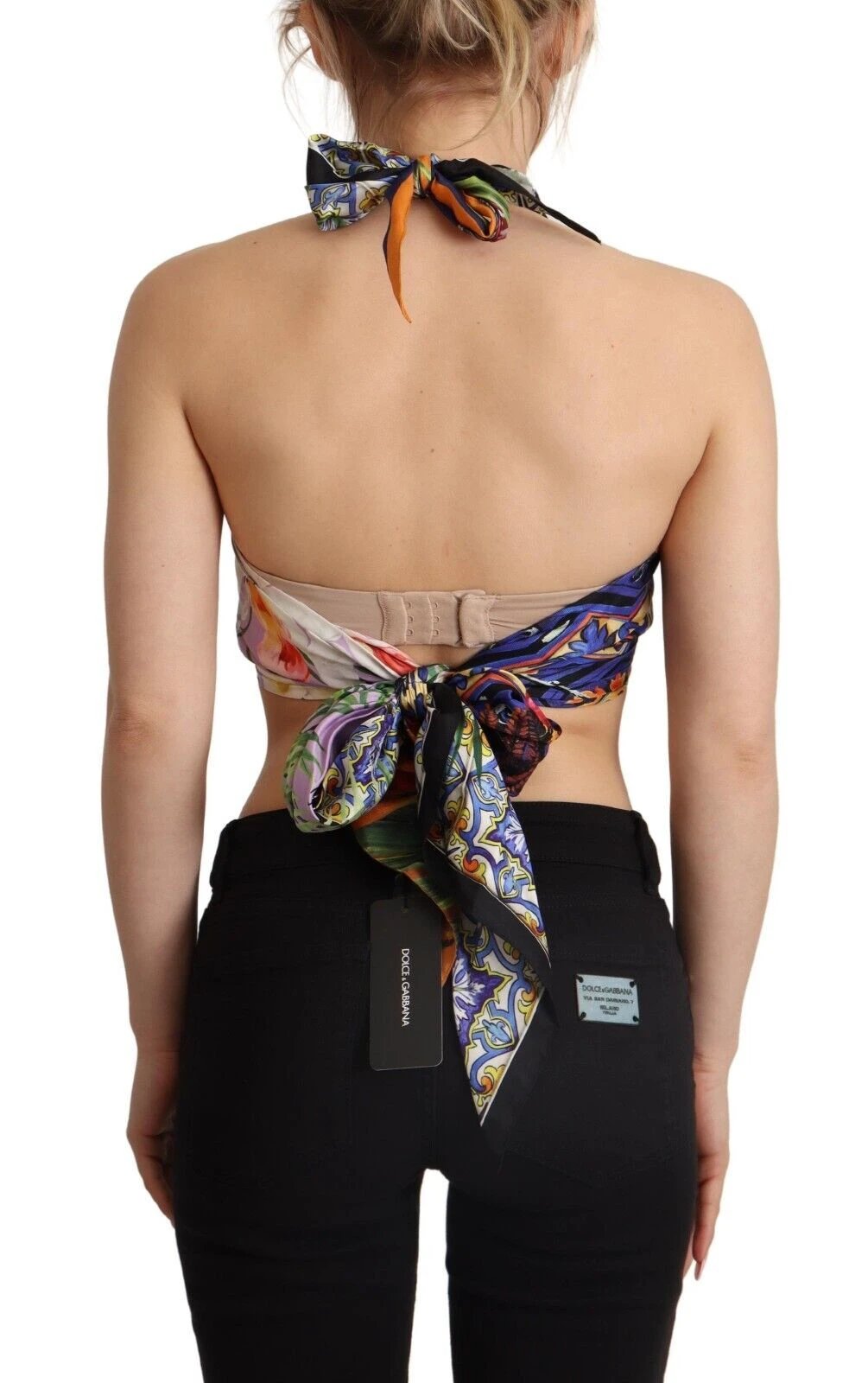Dolce & Gabbana Multicolor Foulard Silk Halter Cropped Top by Dolce & Gabbana