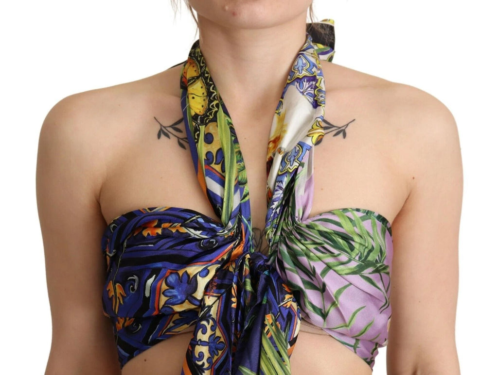 Dolce & Gabbana Multicolor Foulard Silk Halter Cropped Top by Dolce & Gabbana