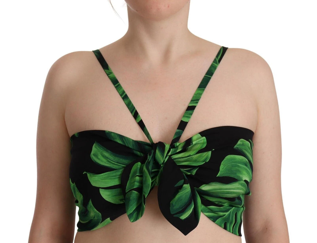 Dolce & Gabbana Black Green Leaf Silk Halter Cropped Top by Dolce & Gabbana