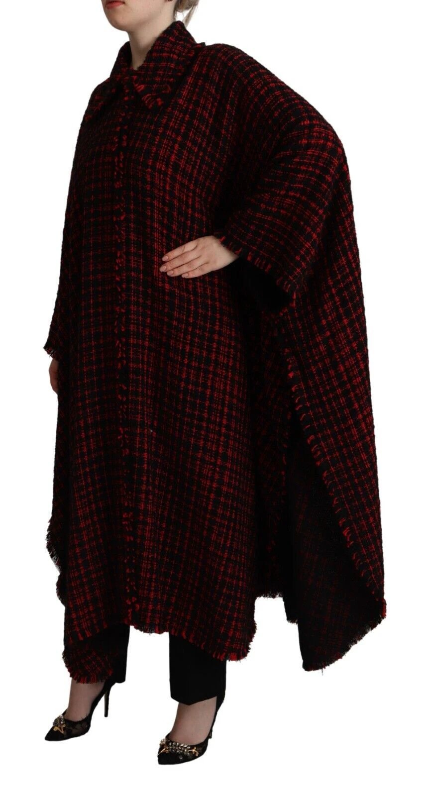 Dolce & Gabbana Black Red Cotton Checkered Over Coat Jacket by Dolce & Gabbana