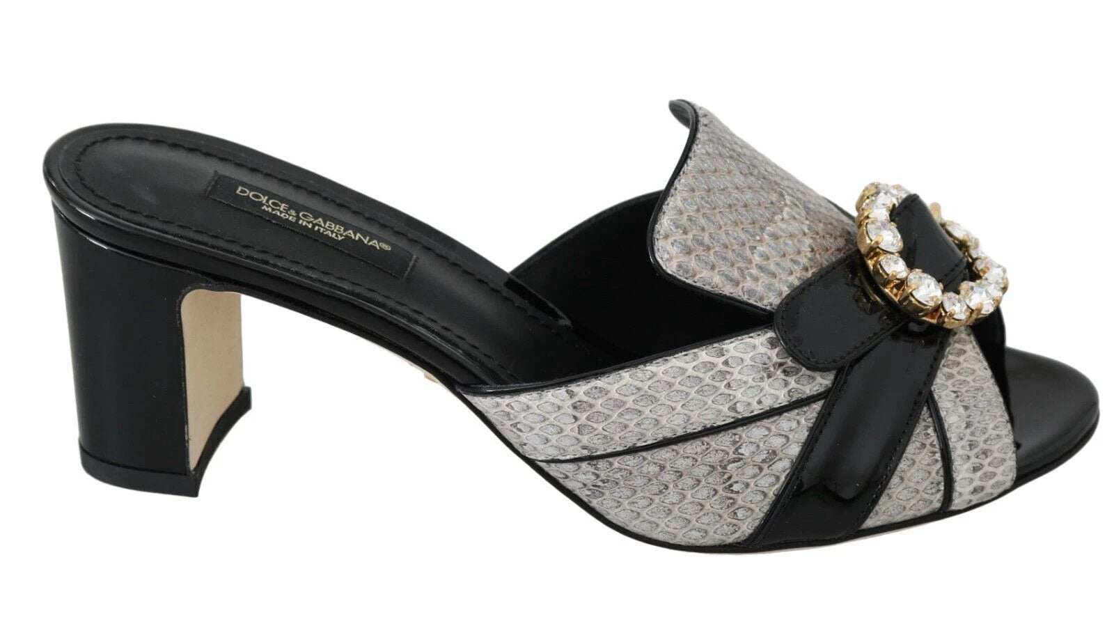 Dolce & Gabbana Black Gray Exotic Leather Crystals Sandals Shoes by Dolce & Gabbana