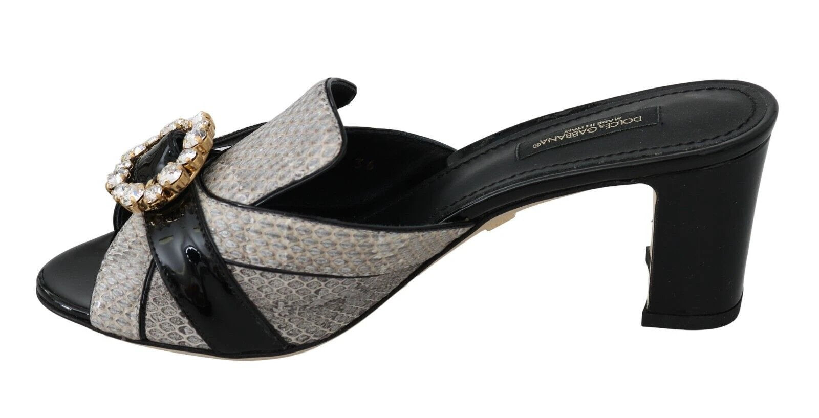 Dolce & Gabbana Black Gray Exotic Leather Crystals Sandals Shoes by Dolce & Gabbana