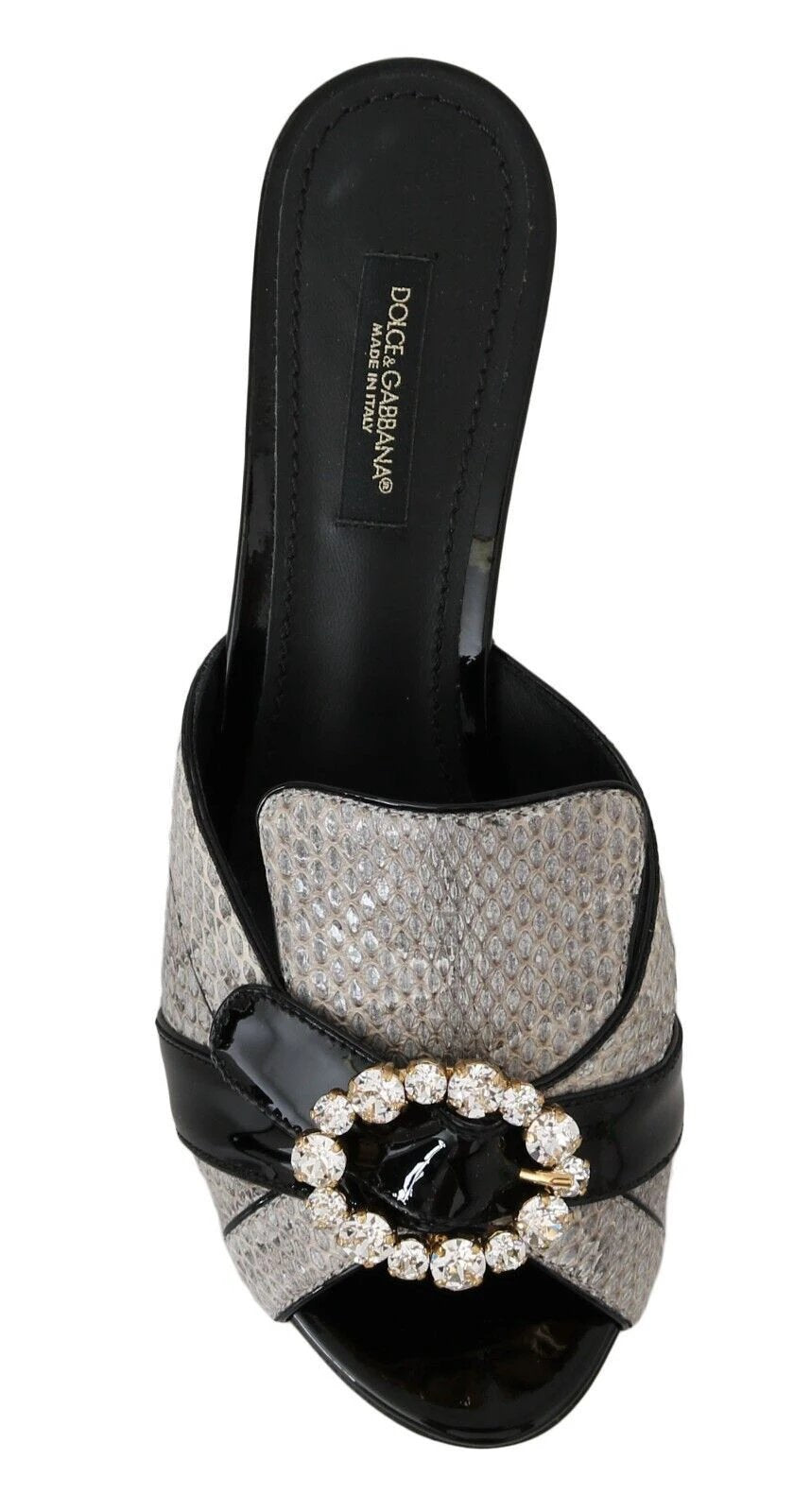Dolce & Gabbana Black Gray Exotic Leather Crystals Sandals Shoes by Dolce & Gabbana