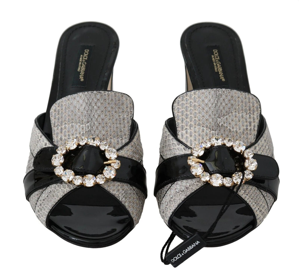 Dolce & Gabbana Black Gray Exotic Leather Crystals Sandals Shoes by Dolce & Gabbana
