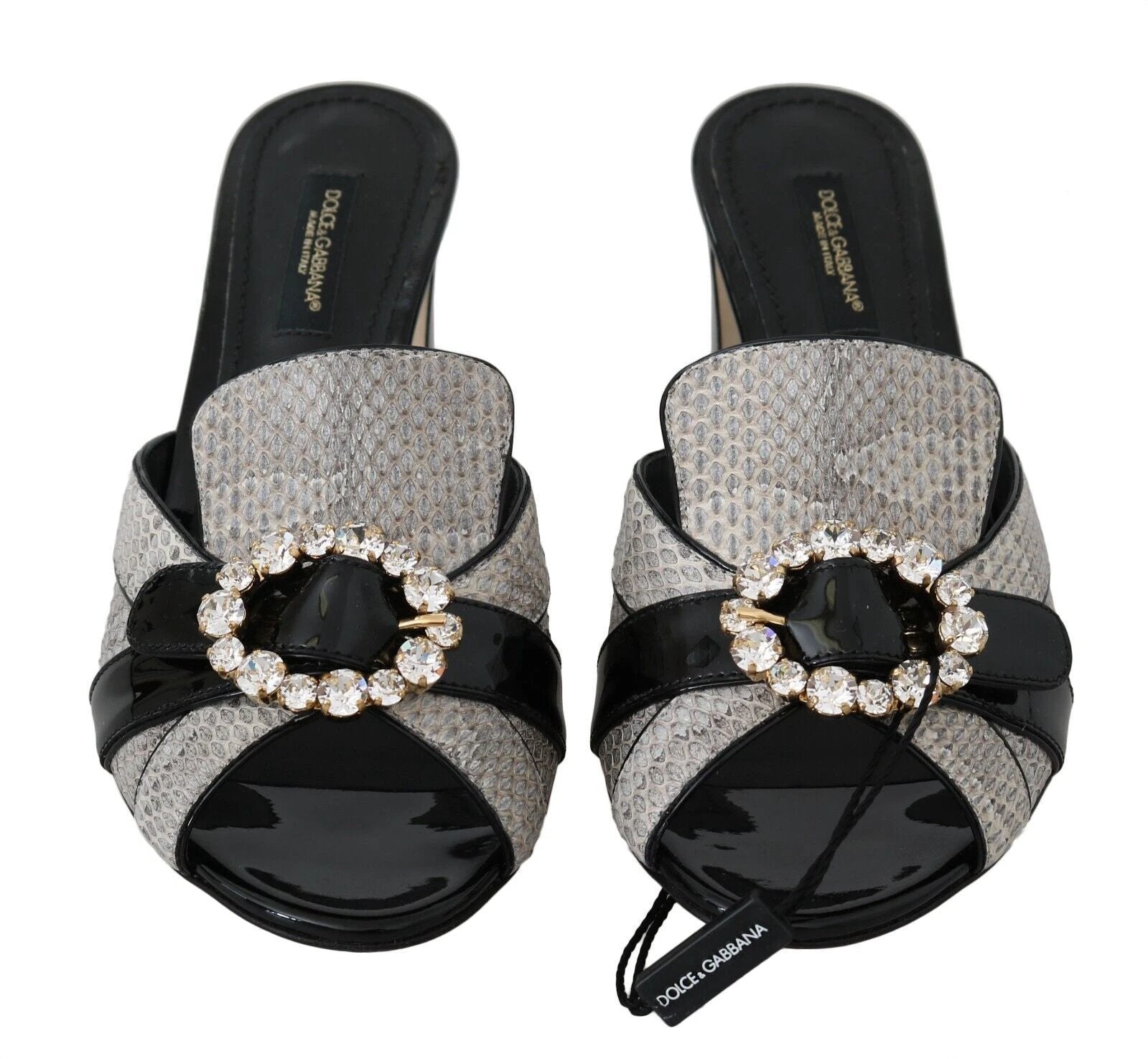 Dolce & Gabbana Black Gray Exotic Leather Crystals Sandals Shoes by Dolce & Gabbana