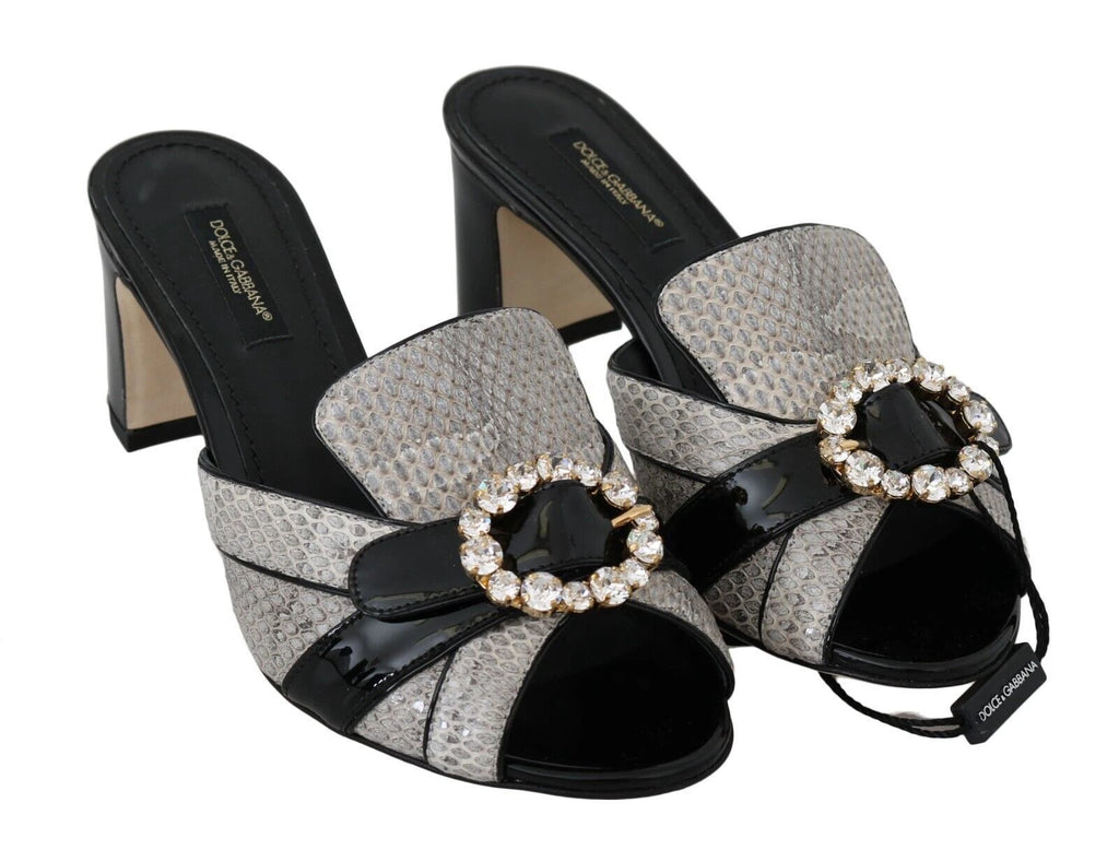 Dolce & Gabbana Black Gray Exotic Leather Crystals Sandals Shoes by Dolce & Gabbana