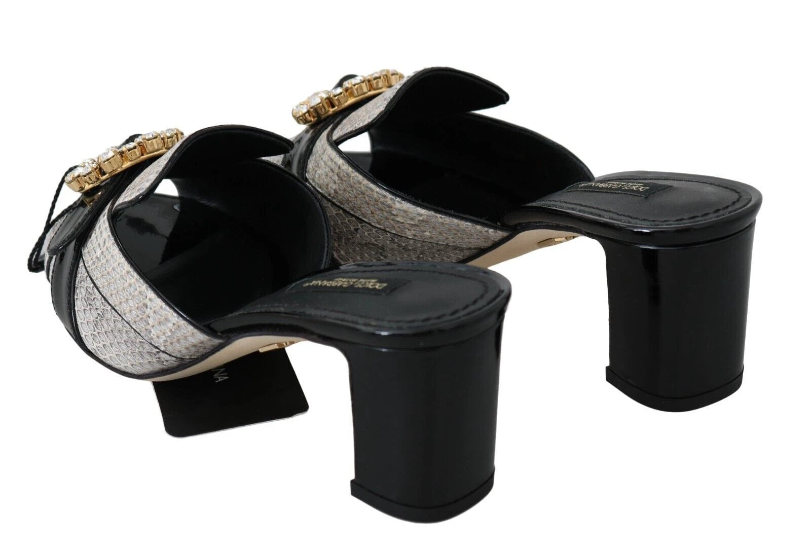 Dolce & Gabbana Black Gray Exotic Leather Crystals Sandals Shoes by Dolce & Gabbana