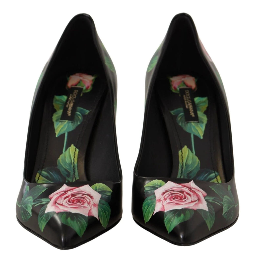 Dolce & Gabbana Black Leather Roses High Heels Pumps Shoes by Dolce & Gabbana