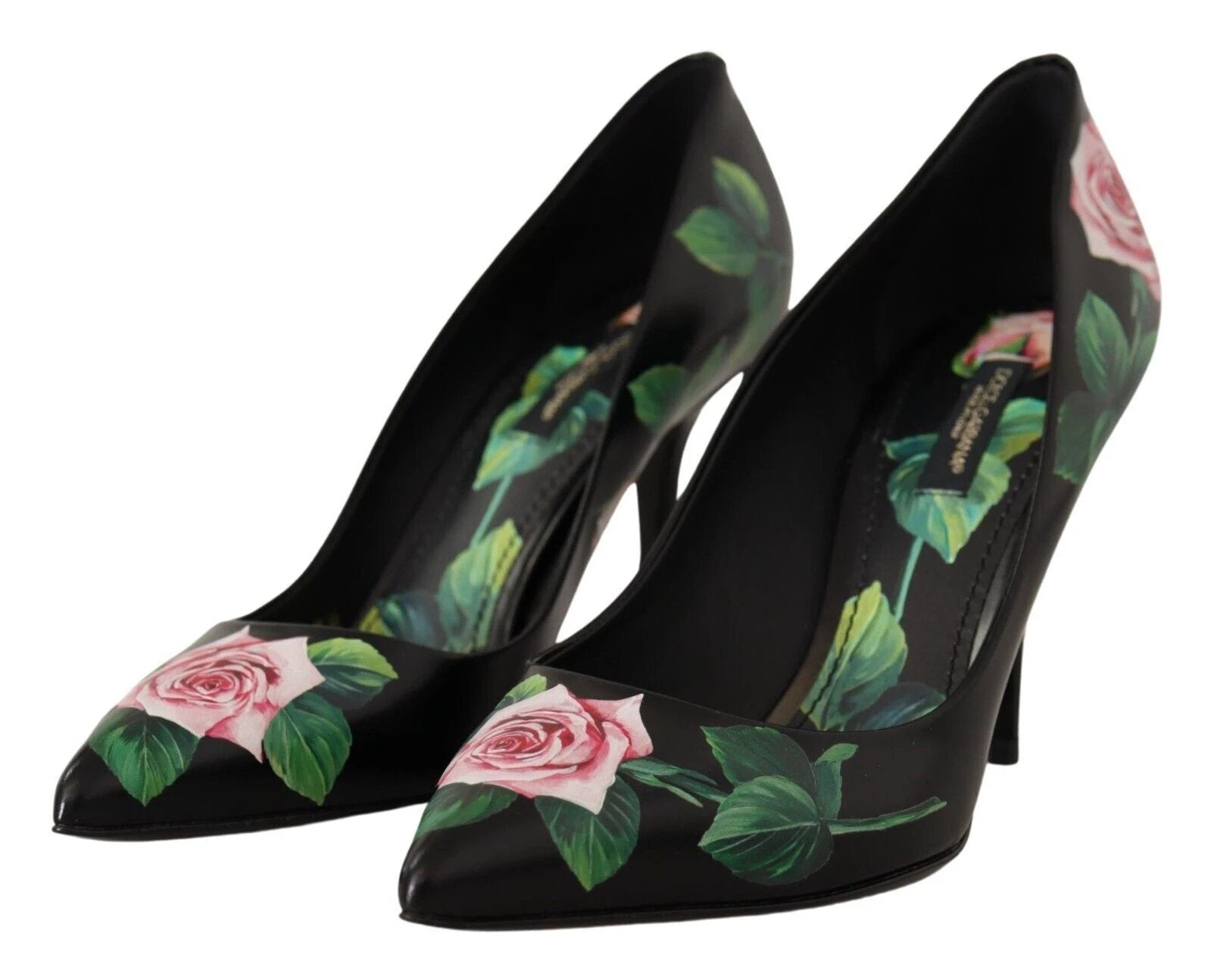 Dolce & Gabbana Black Leather Roses High Heels Pumps Shoes by Dolce & Gabbana