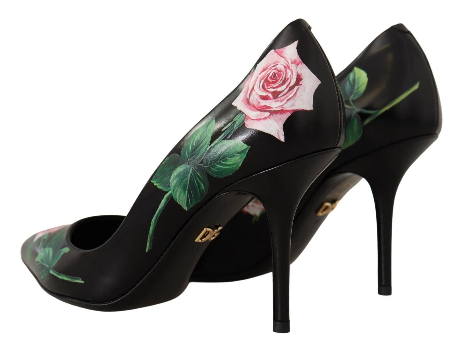 Dolce & Gabbana Black Leather Roses High Heels Pumps Shoes by Dolce & Gabbana