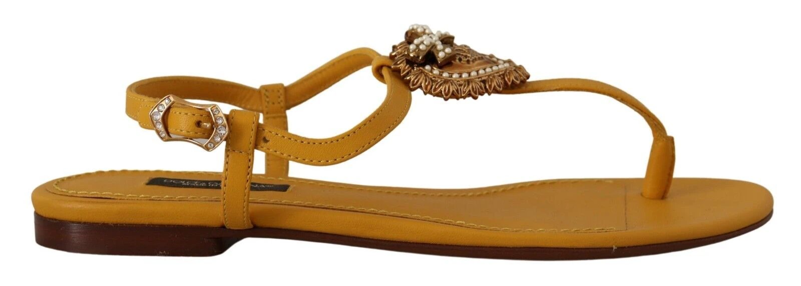 Dolce & Gabbana Mustard Leather Devotion Flats Sandals Shoes by Dolce & Gabbana