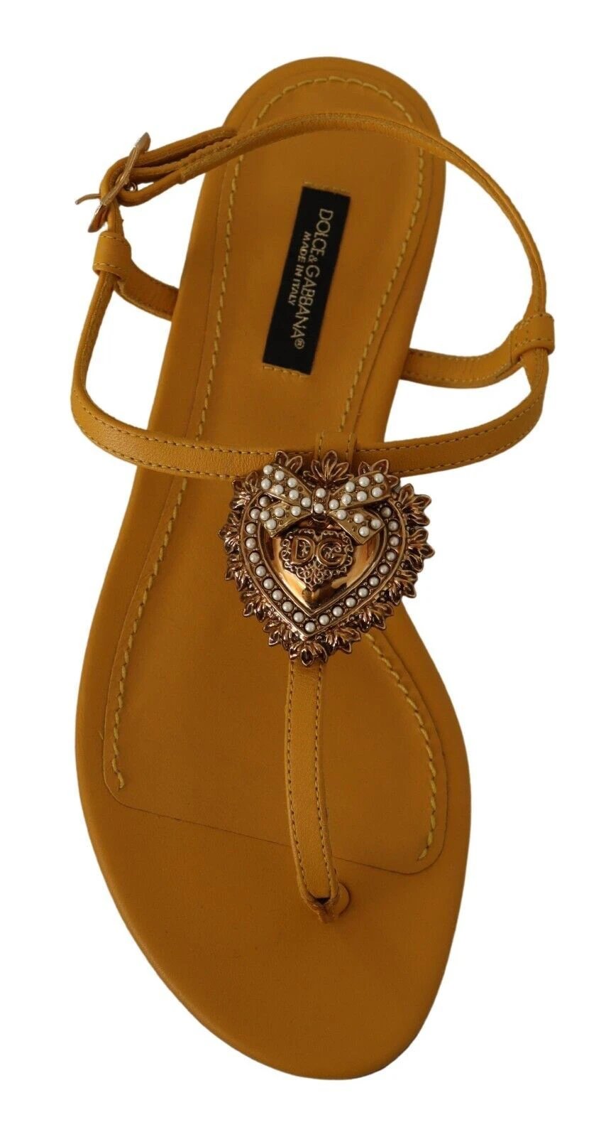 Dolce & Gabbana Mustard Leather Devotion Flats Sandals Shoes by Dolce & Gabbana