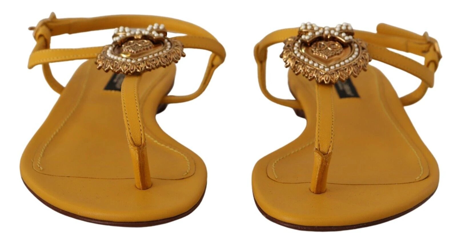 Dolce & Gabbana Mustard Leather Devotion Flats Sandals Shoes by Dolce & Gabbana