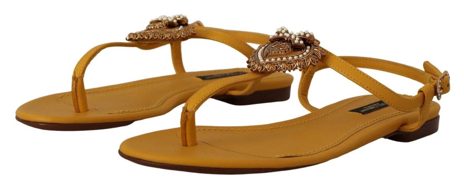 Dolce & Gabbana Mustard Leather Devotion Flats Sandals Shoes by Dolce & Gabbana