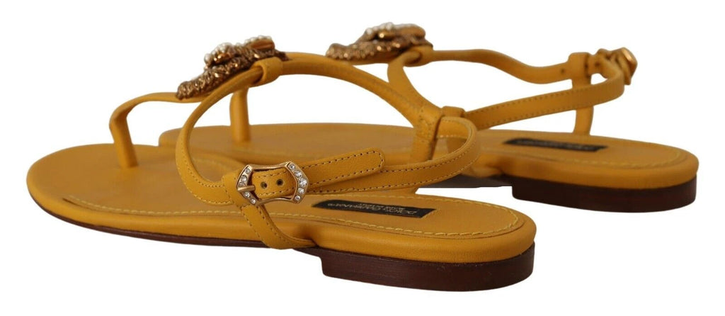 Dolce & Gabbana Mustard Leather Devotion Flats Sandals Shoes by Dolce & Gabbana