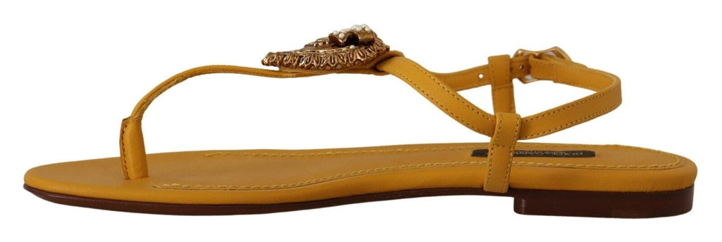 Dolce & Gabbana Mustard Leather Devotion Flats Sandals Shoes by Dolce & Gabbana