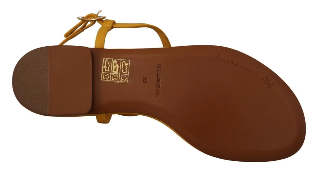 Dolce & Gabbana Mustard Leather Devotion Flats Sandals Shoes by Dolce & Gabbana