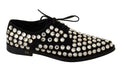 Dolce & Gabbana Black Leather Crystals Lace Up Formal Shoes by Dolce & Gabbana