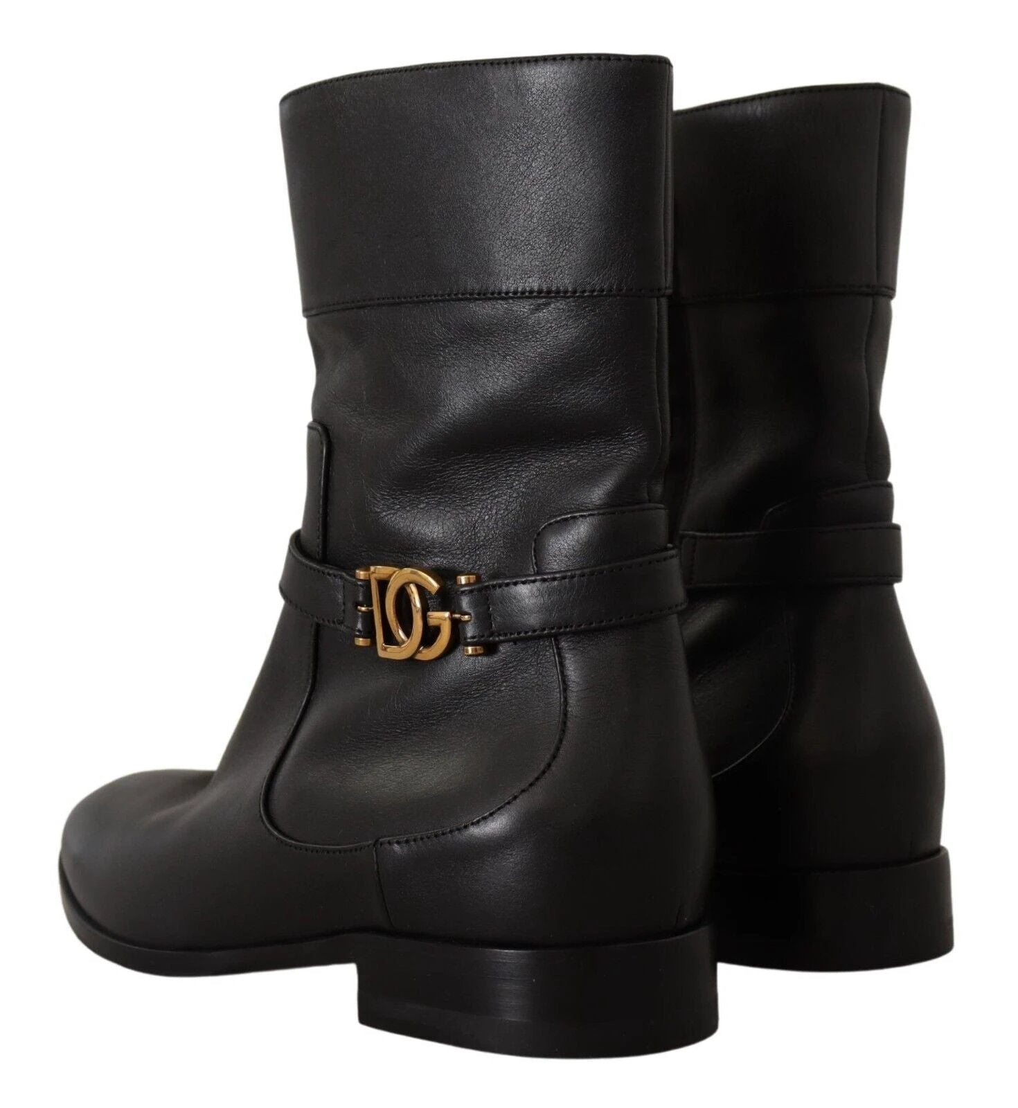 Dolce & Gabbana Black Leather Flats Logo Short Boots Shoes by Dolce & Gabbana