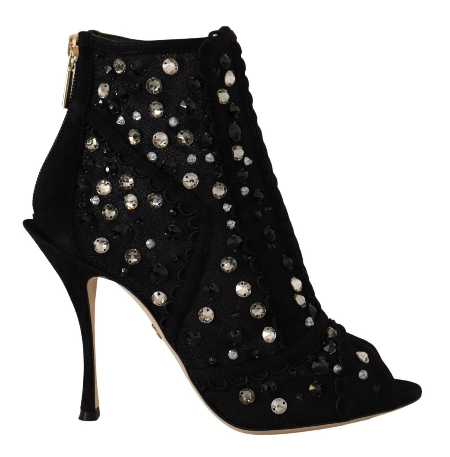 Dolce & Gabbana Black Crystals Heels Zipper Short Boots Shoes by Dolce & Gabbana