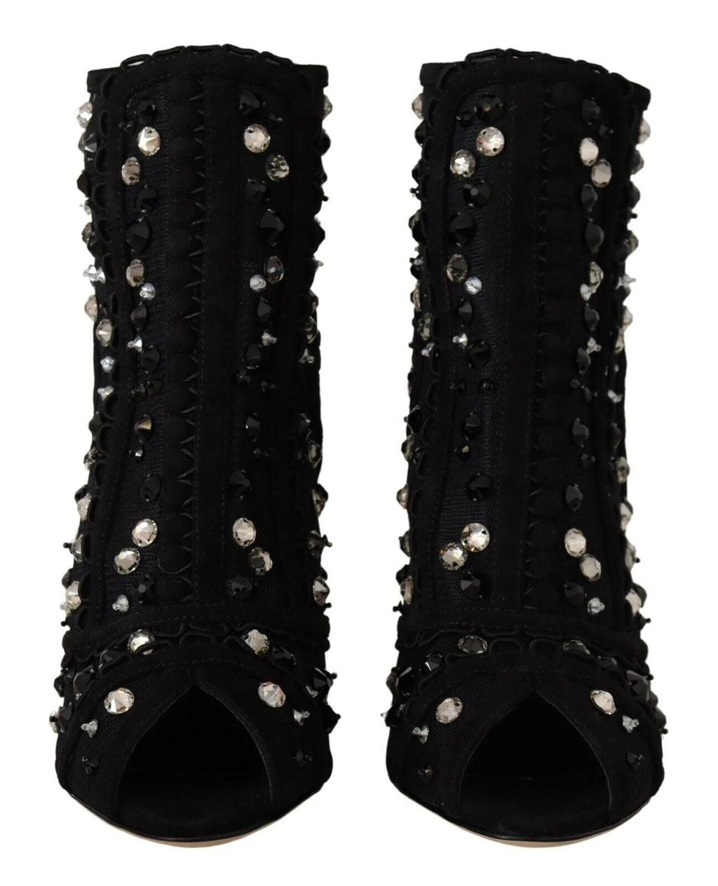 Dolce & Gabbana Black Crystals Heels Zipper Short Boots Shoes by Dolce & Gabbana