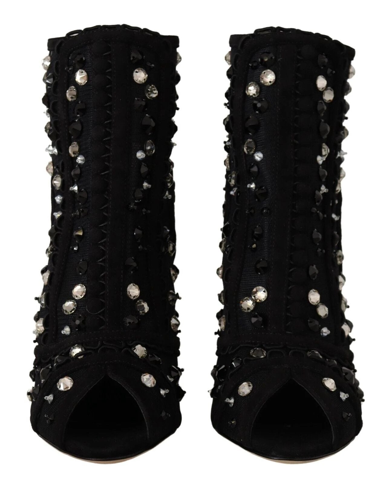 Dolce & Gabbana Black Crystals Heels Zipper Short Boots Shoes by Dolce & Gabbana