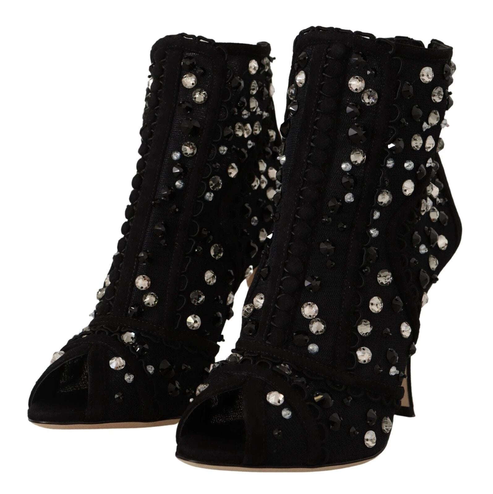 Dolce & Gabbana Black Crystals Heels Zipper Short Boots Shoes by Dolce & Gabbana
