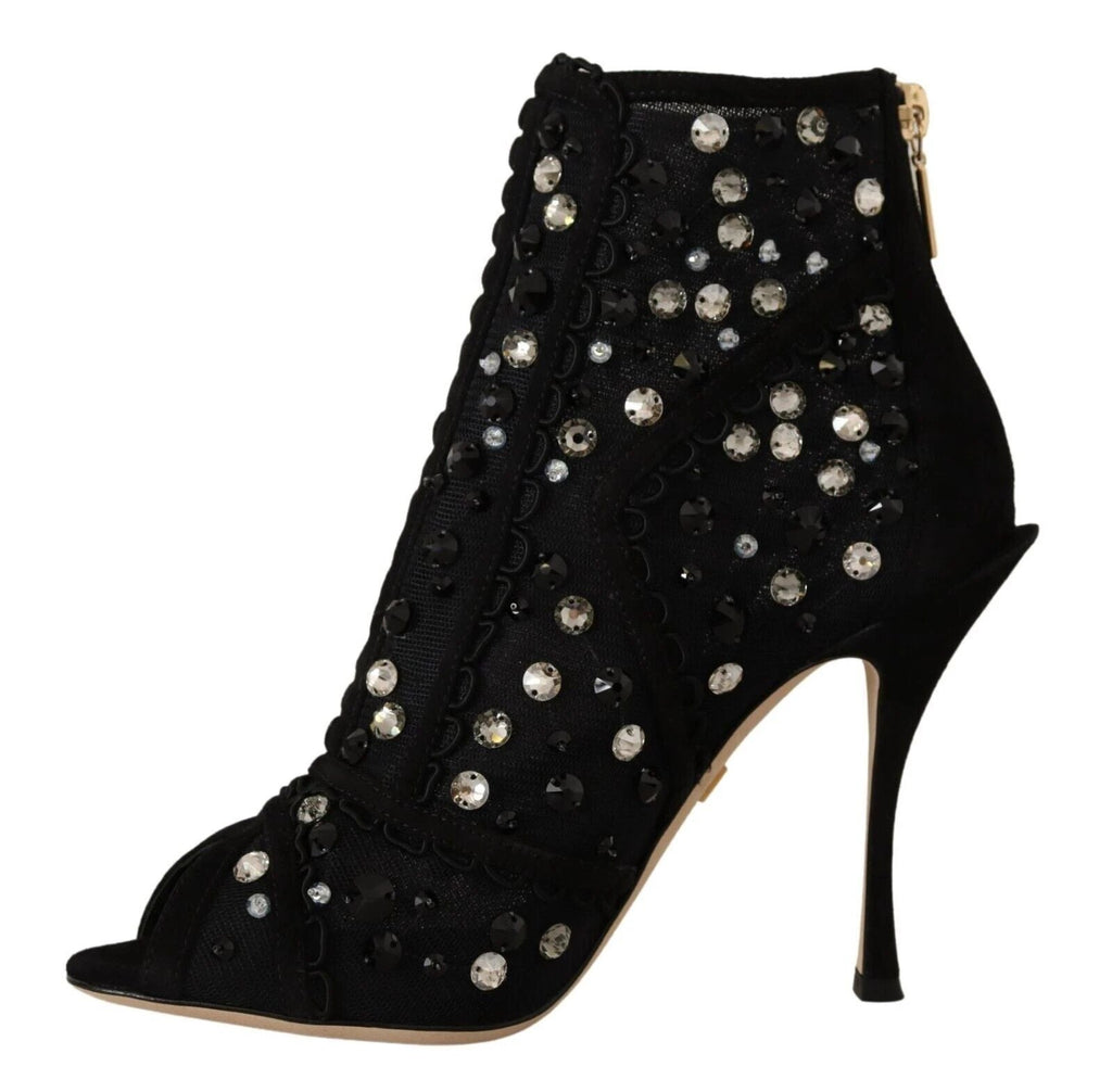 Dolce & Gabbana Black Crystals Heels Zipper Short Boots Shoes by Dolce & Gabbana