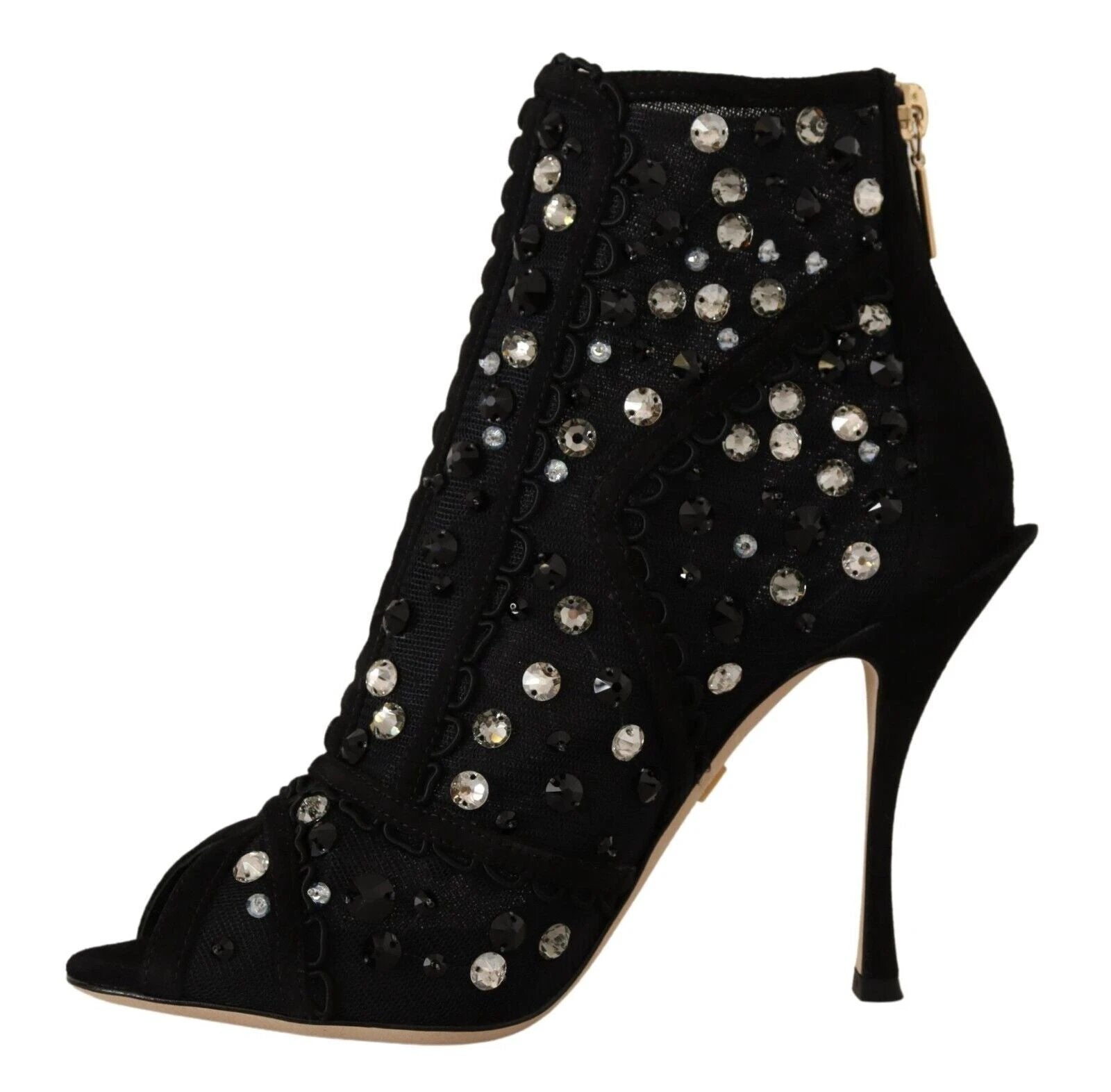 Dolce & Gabbana Black Crystals Heels Zipper Short Boots Shoes by Dolce & Gabbana