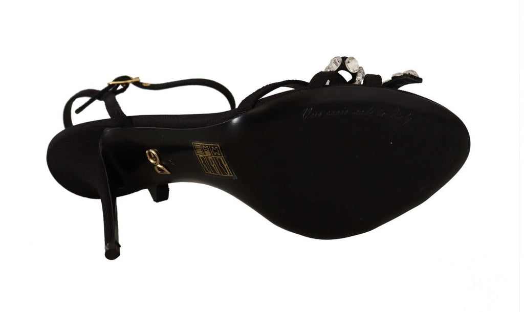 Dolce & Gabbana Black Crystals Ankle Strap Heels Sandals Shoes by Dolce & Gabbana