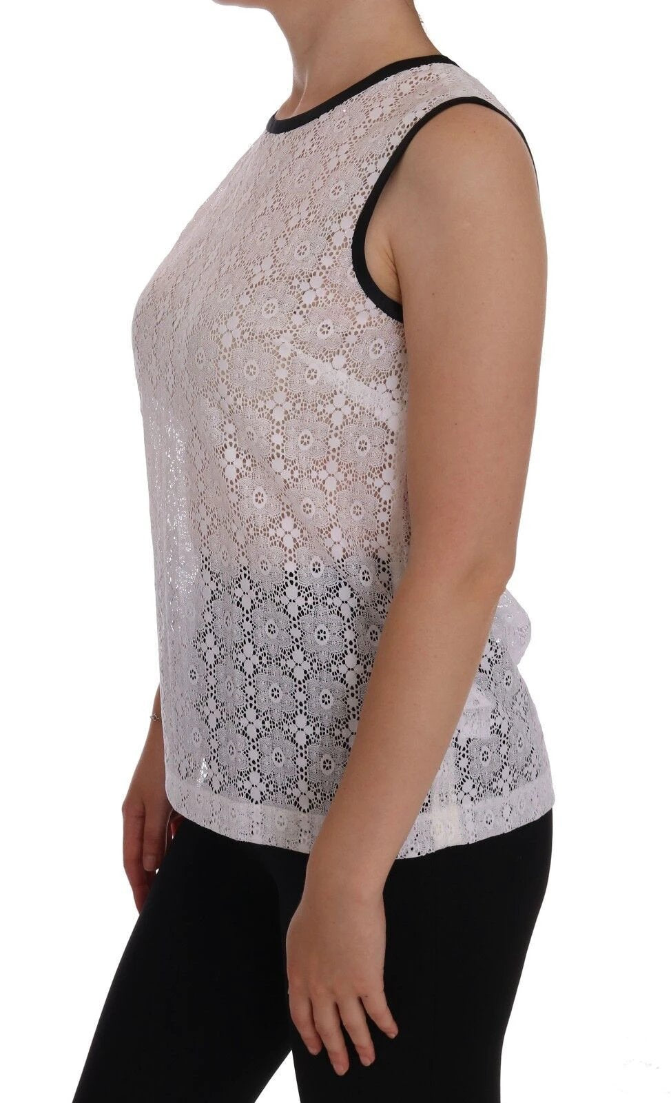 Dolce & Gabbana White Lace Floral Nylon Tank T-shirt by Dolce & Gabbana