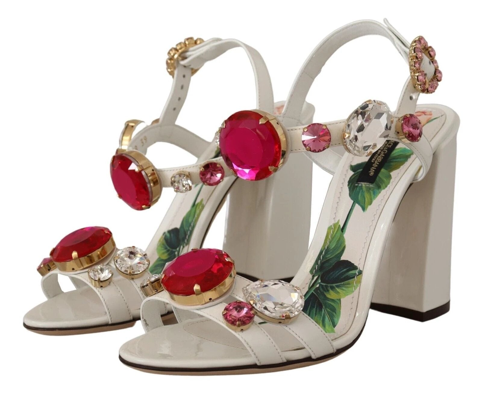 Dolce & Gabbana White Leather Crystal Keira Heels Sandals Shoes by Dolce & Gabbana