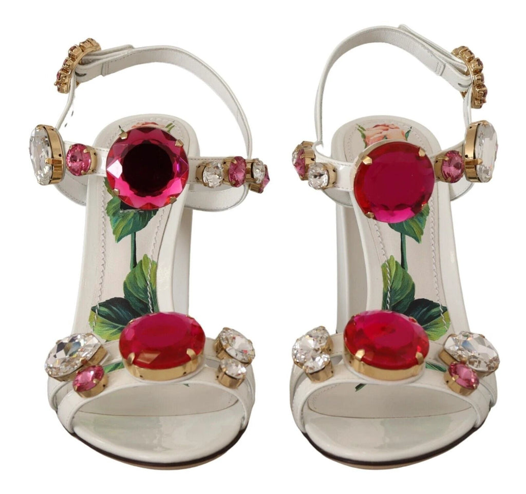 Dolce & Gabbana White Leather Crystal Keira Heels Sandals Shoes by Dolce & Gabbana