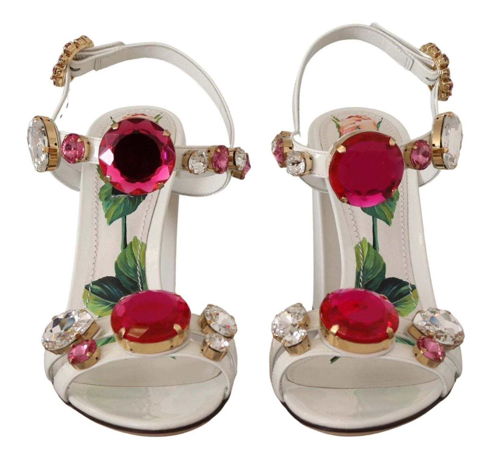 Dolce & Gabbana White Leather Crystal Keira Heels Sandals Shoes by Dolce & Gabbana