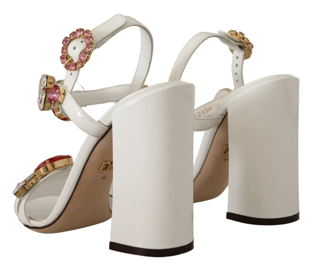 Dolce & Gabbana White Leather Crystal Keira Heels Sandals Shoes by Dolce & Gabbana