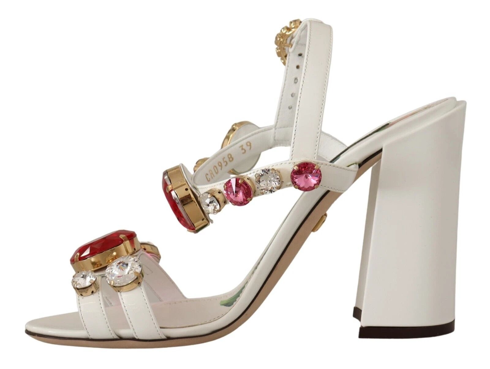 Dolce & Gabbana White Leather Crystal Keira Heels Sandals Shoes by Dolce & Gabbana