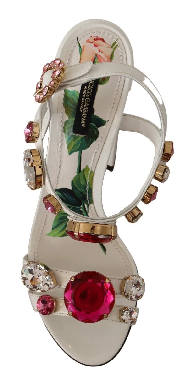 Dolce & Gabbana White Leather Crystal Keira Heels Sandals Shoes by Dolce & Gabbana