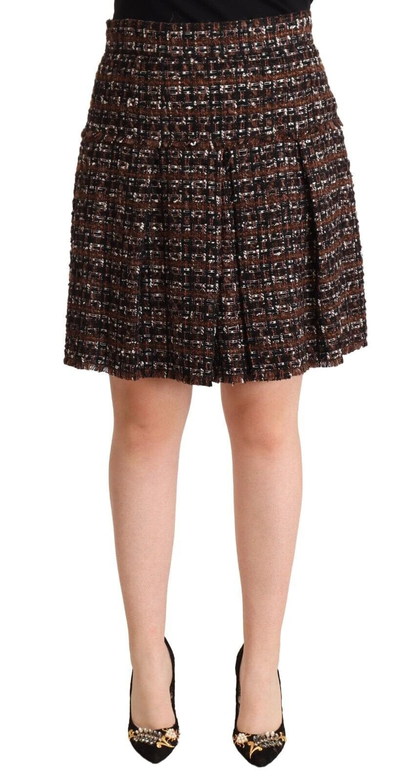 Dolce & Gabbana Brown High Waist Mini A-Line Pleated Skirt by Dolce & Gabbana