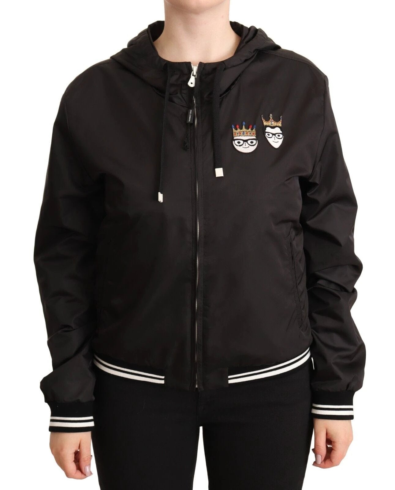 Dolce & Gabbana Black Polyester Hooded Bomber Full Zip Jacket by Dolce & Gabbana