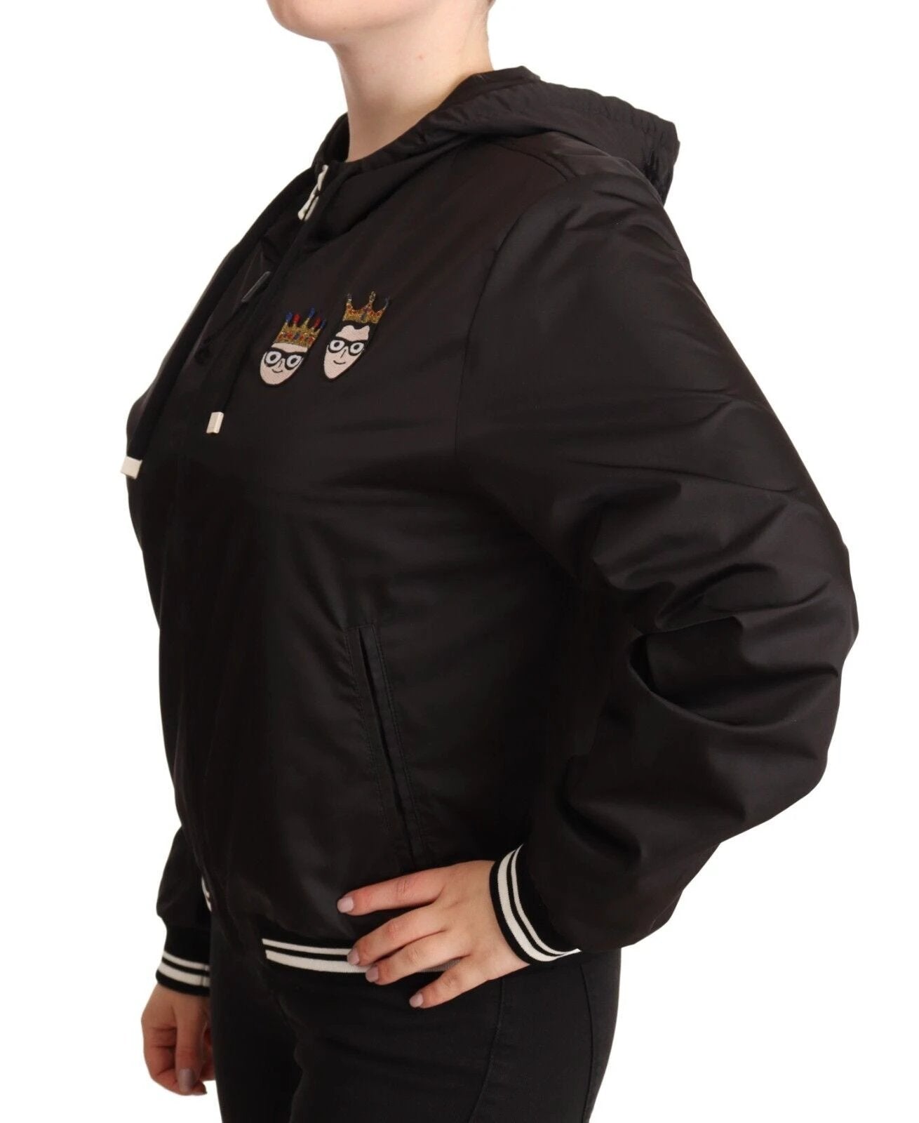 Dolce & Gabbana Black Polyester Hooded Bomber Full Zip Jacket by Dolce & Gabbana