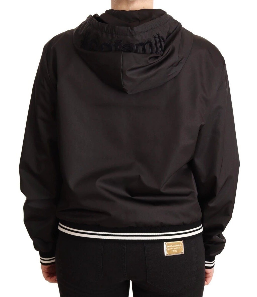 Dolce & Gabbana Black Polyester Hooded Bomber Full Zip Jacket by Dolce & Gabbana