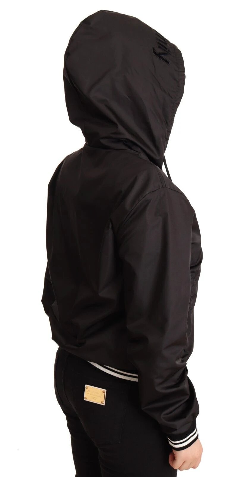 Dolce & Gabbana Black Polyester Hooded Bomber Full Zip Jacket by Dolce & Gabbana