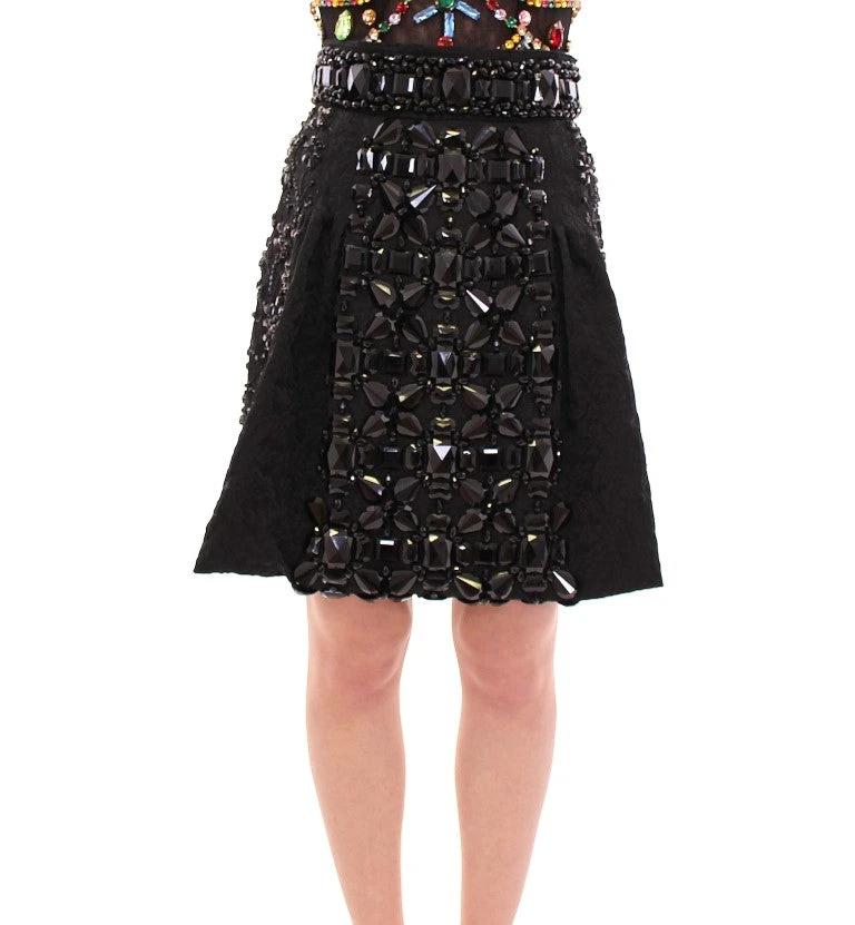 Dolce & Gabbana Black Crystal Handmade Above Knee Skirt by Dolce & Gabbana
